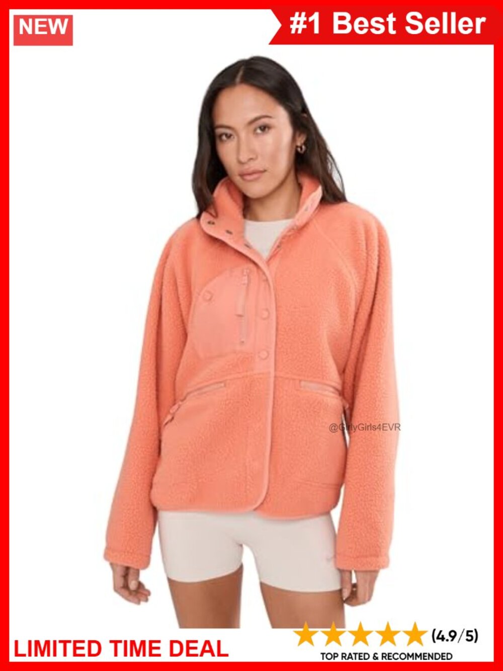 Fleece Button Up Anorak Ski Jacket Relaxed Fit Long Sleeve